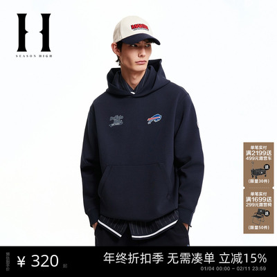 SEASON HIGH男装NEL联名款比尔队春季新款休闲宽松连帽套头卫衣