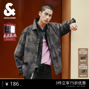 衣启赢运 新款 杰克琼斯男装 春季 渐变扎染翻领宽松休闲上衣 衬衫