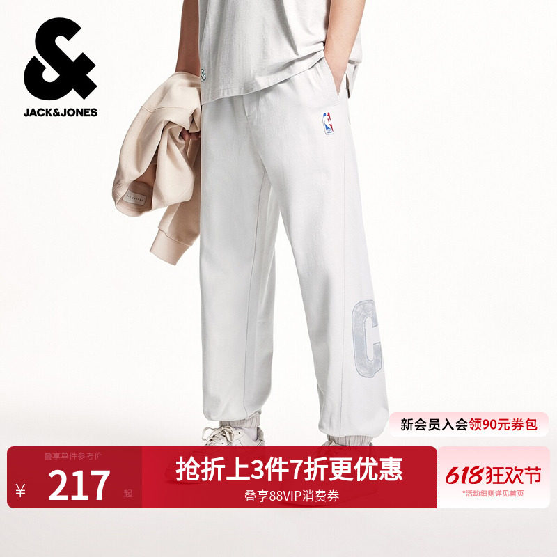 杰克琼斯NBA联名款男装春季款卫裤凯尔特人队字母纯棉宽松束脚裤
