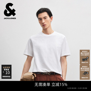 型罗纹圆领 上衣百搭舒适肌理提花面料合体版 杰克琼斯男装 T恤短袖