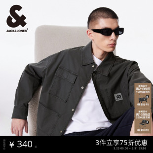 口袋抽绳长袖 夹克翻领按扣刺绣宽松工装 薄外套 25春季 杰克琼斯男装