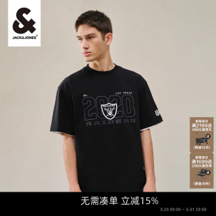 男装 NFL联名宽松T恤圆领纯色百搭字母纯棉短袖 新款 杰克琼斯24春季