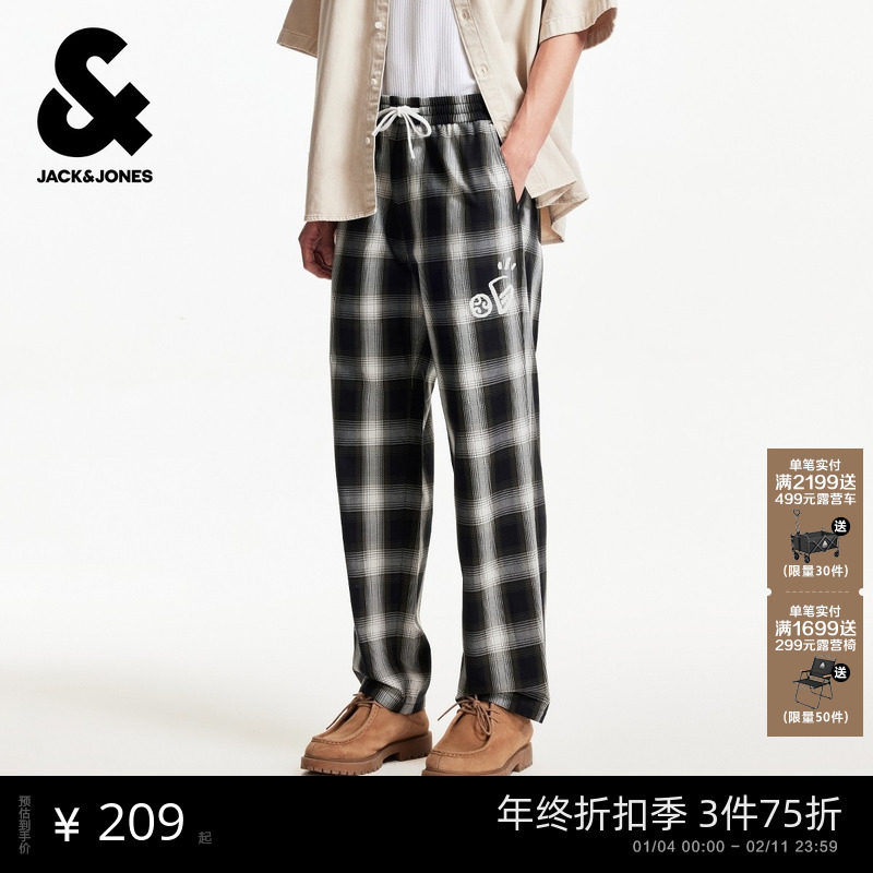 杰克琼斯男装长裤子宽松双侧插袋格纹设计松紧腰休闲裤25年秋男款,男装,休闲裤,淘宝优惠券,粉丝福利购,淘宝优惠卷