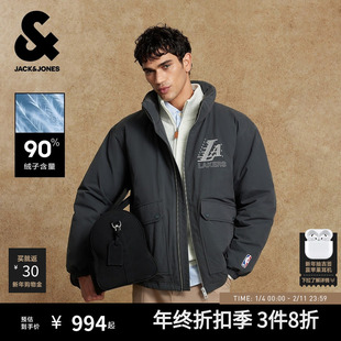 杰克琼斯NBA联名款男装羽绒服秋冬时尚百搭贴布刺绣立领保暖外套