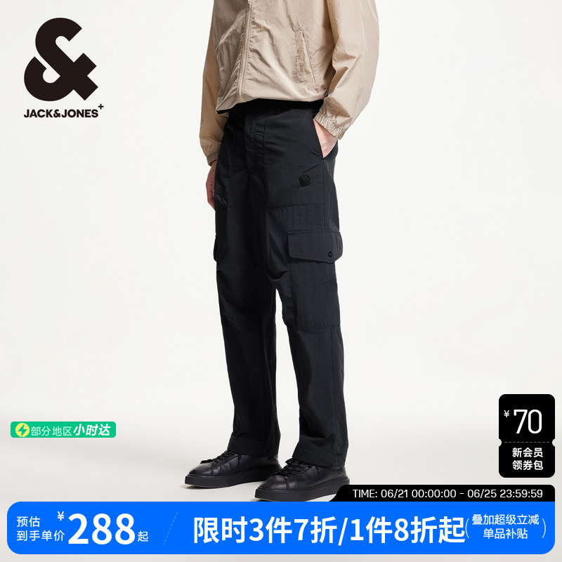 杰克琼斯男装宽松阔腿裤可调节抽绳工装口袋长裤子休闲裤2025年夏