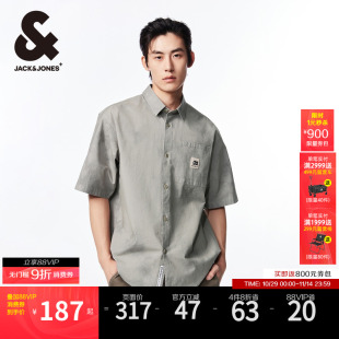 男士 新款 翻领单排纽扣背部字母刺绣装 饰短袖 杰克琼斯男装 衬衫 秋季