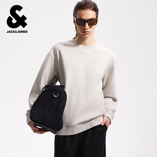 杰克琼斯男装春季卫衣简约罗纹圆领宽松舒适潮流时尚长袖织花上衣