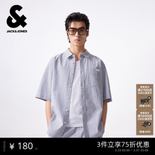 男装 杰克琼斯春季 衬衫 商务休闲宽松潮流简约日常舒适条纹短袖 男士