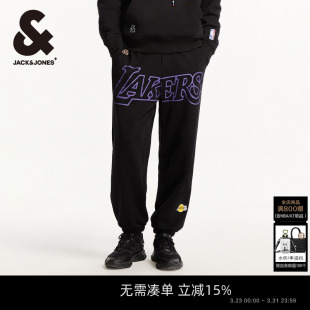 子篮球束脚潮裤 杰克琼斯男装 NBA联名湖人队字母胶印裤 新款 男 春季