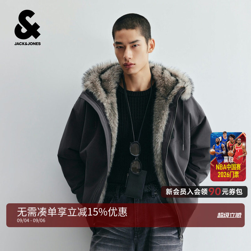 杰克琼斯秋冬男大毛领保暖棉服
