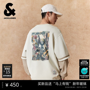 【NBA联名款雄鹿队】杰克琼斯男装春季T恤假两件刺绣圆领宽松