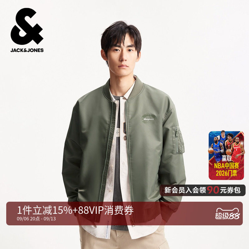 杰克琼斯秋季男装新款夹克刺绣印花保暖棒球领长袖潮226321074