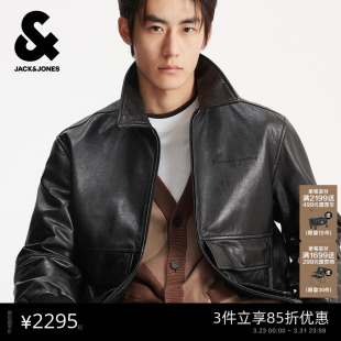 时尚 新款 出街轻机车风黑色休闲宽松翻领夹克外套 春季 杰克琼斯男装