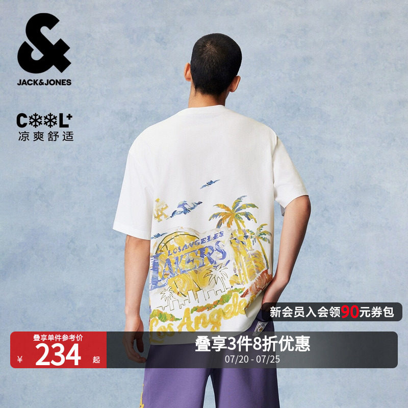 【凉】杰克琼斯夏季NBA联名湖人队男装短袖T恤上衣清爽226201023