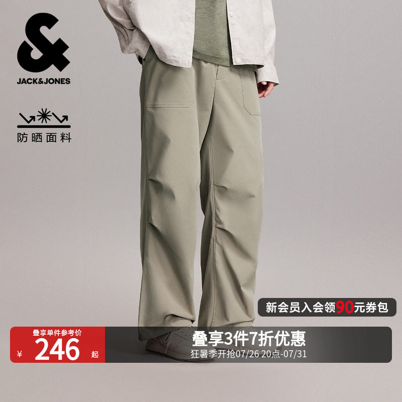 杰克琼斯男装长裤休闲裤百搭舒适轻运动风3D立体膝盖字母设计潮流