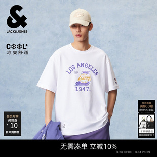 【凉感】杰克琼斯春季NBA联名款湖人队短袖T恤上衣清爽宽松圆领潮