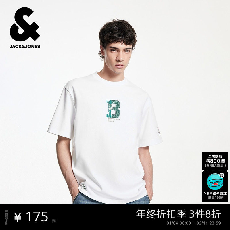 杰克琼斯男装NBA联名雄鹿队潮运动风圆领T恤225301001