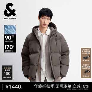 杰克琼斯男装短款羽绒服男春季新款纯色精致刺绣连帽宽松保暖外套