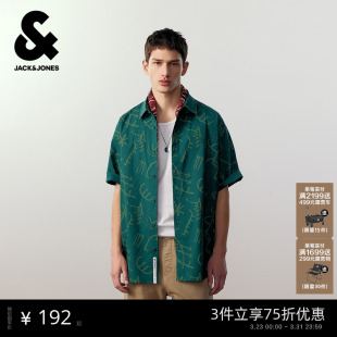 衬衫 杰克琼斯男装 宽松满印图案休闲日常潮流宽松翻领短袖 新款 春季