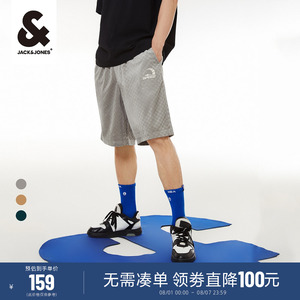 杰克琼斯夏季新款男装时尚百搭棋盘格短裤男休闲五分裤日系潮裤子