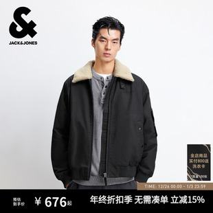 杰克琼斯夹克男秋冬复古羊羔绒可拆卸毛领宽松翻领棉衣服外套男装