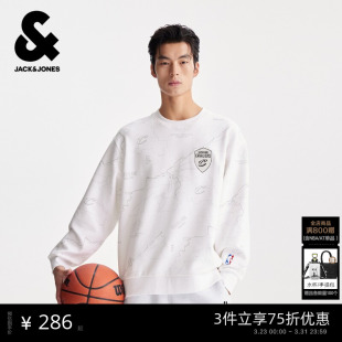 时尚 新款 圆领落肩宽松卫衣225333017 卫衣春季 杰克琼斯NBA联名男装