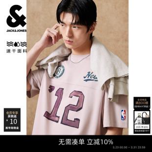 T恤宽松圆领精致字母图案时尚 男装 杰克琼斯春夏季 百搭 NBA联名