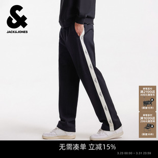 士卫裤 子美式 春季 织带黑色宽松直筒休闲长裤 情侣 新款 杰克琼斯男装