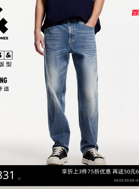 [903凉感智行牛仔裤]杰克琼斯男装春复古中蓝水洗宽松直筒长裤子