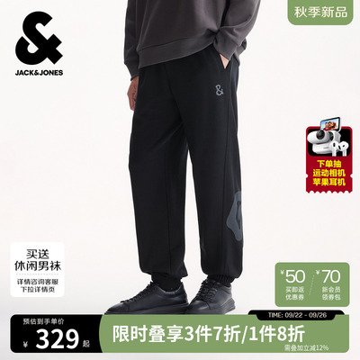 杰克琼斯男装卫裤秋季新款宽松束脚休闲长裤子男士美式印花运动潮