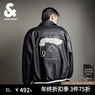新款 达利联名款 杰克琼斯男装 25年潮PU皮宽松夹克秋季 梓渝同款
