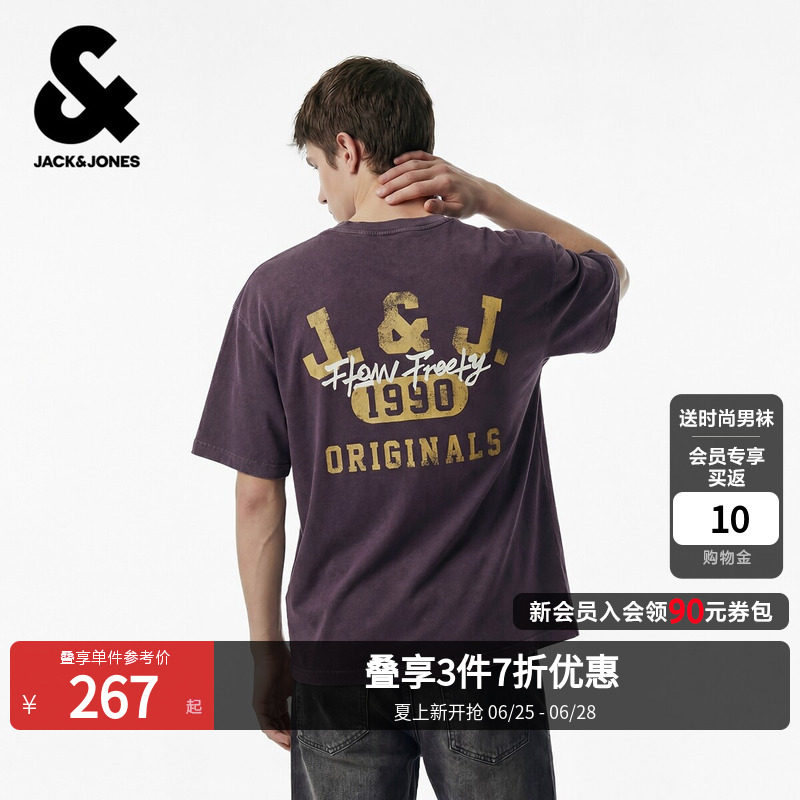 杰克琼斯夏季男装T恤短袖罗纹圆领胸前艺术涂鸦字母宽松226201