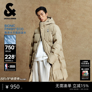 杰克琼斯NBA联名款男装羽绒服秋季2025年新款合体连帽中长款外套