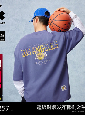 【NBA联名】杰克琼斯男装春夏新款湖人队重磅纯棉短袖T恤宽松打底