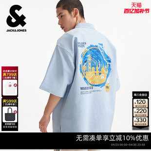 【复古回潮】杰克琼斯NBA联名勇士队春季男短袖衬衫舒适纯棉宽松