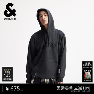 杰克琼斯NBA联名款洛杉矶队男装春季连帽抽绳字母宽松休闲卫衣