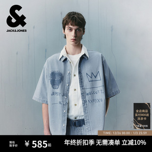 衬衫 杰克琼斯男装 BSQ联名百搭宽松翻领牛仔短袖 新款 225259001 秋季