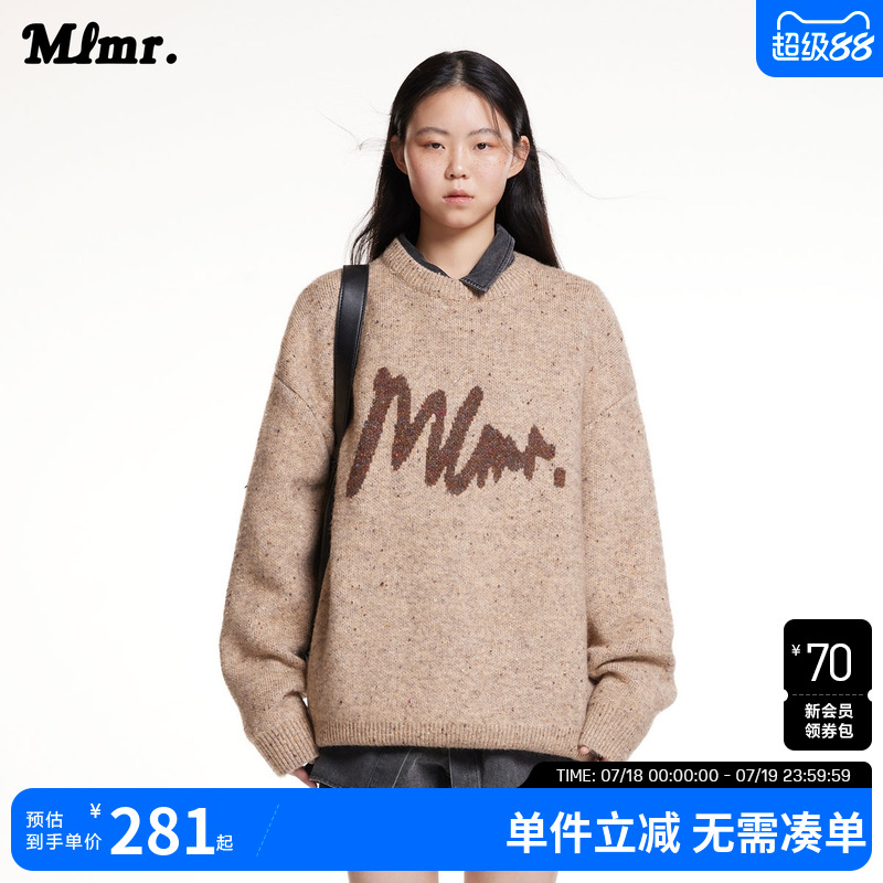 MLMR秋季舒适复古风胸前混色提花字母图案毛衣针织衫长袖男女同款