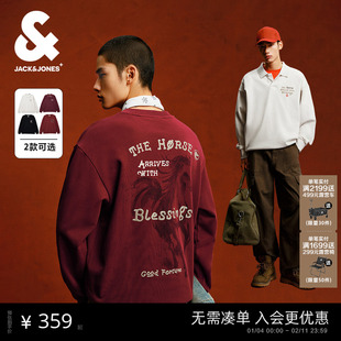 【马年新年款】杰克琼斯男装红色本命年肌理印花刺绣卫衣美式潮zb