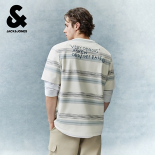 精致链条绣字母条纹印花宽松时尚 T恤夏季 短袖 杰克琼斯BSQ联名男装