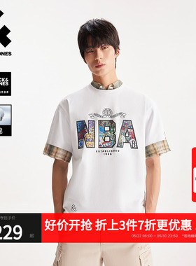 【NBA联名款】杰克琼斯男装夏立体印花短袖T恤刺绣宽松打底衫