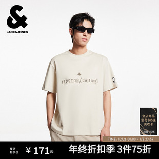 T恤男装 杰克琼斯NBA联名胸前凯尔特人队字母胶印运动秋季 篮球短袖