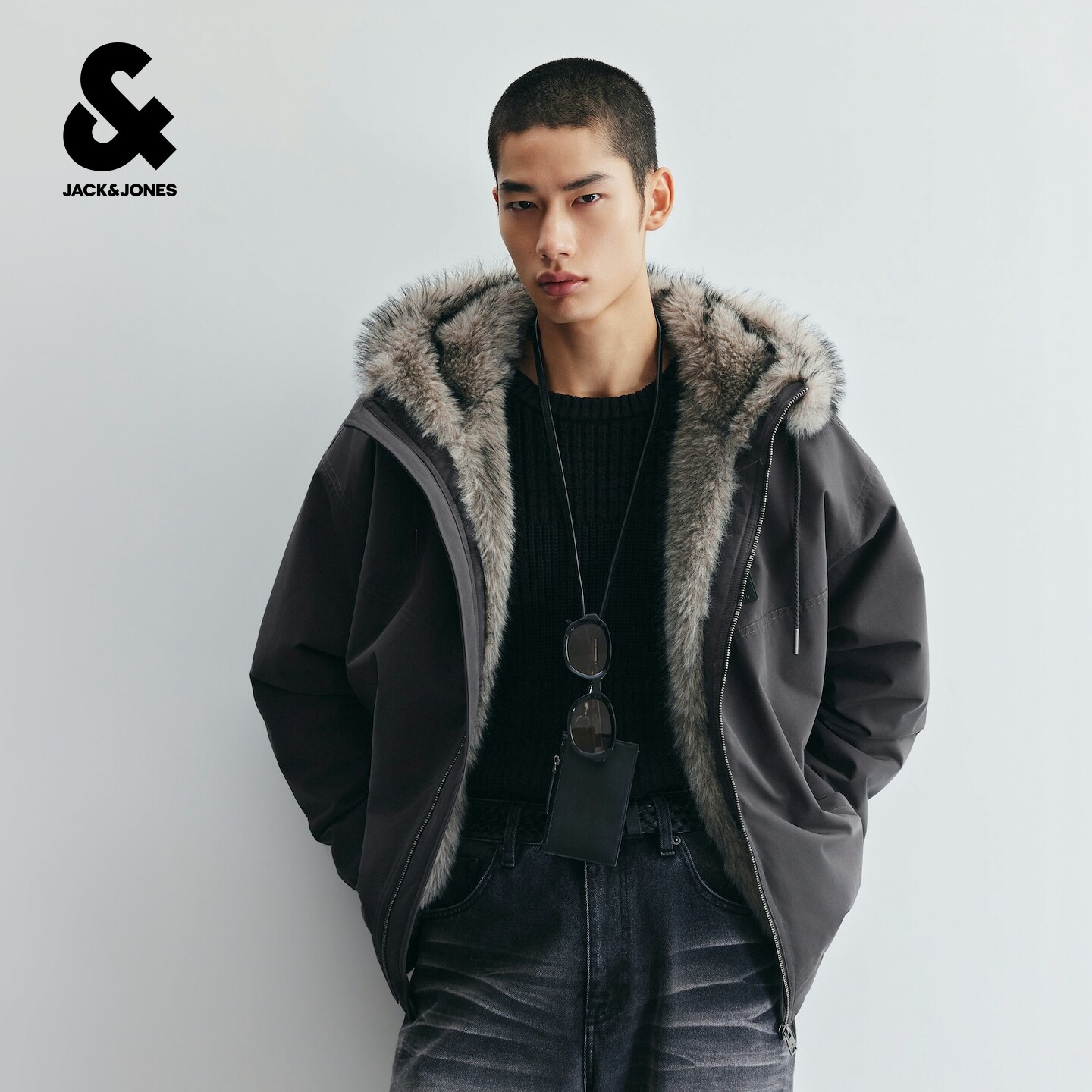 杰克琼斯秋冬男大毛领保暖棉服