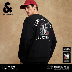 杰克琼斯NBA联名开拓者队2025年新款男装秋季卫衣圆领字母上衣