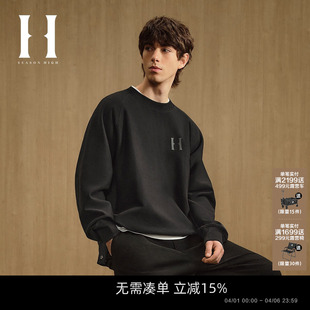 春季 HIGH新宽松圆领纯色底摆按扣潮基础纯棉百搭卫衣男装 SEASON