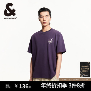 2025年秋季 T恤纯色打底衫 新款 短袖 宽松 鲸鱼印花男士 杰克琼斯男装