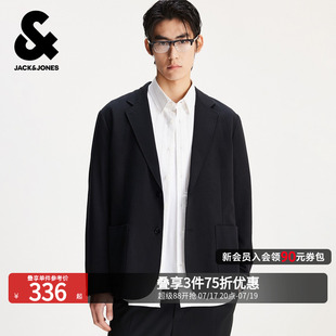 杰克琼斯男装秋季新款商务休闲简约纯色平驳领宽松西服西装外套潮