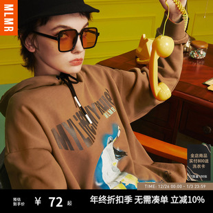 男装 复古风套头连帽卫衣情侣款 字母印花宽松美式 MLMR秋冬日常个性