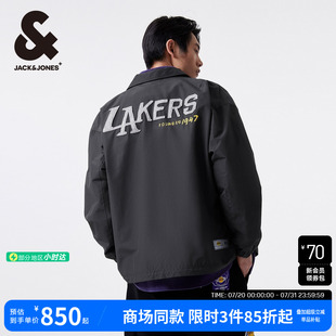 杰克琼斯男装 新NBA联名湖人25队篮球翻领夹克外套按扣门襟 春夏季
