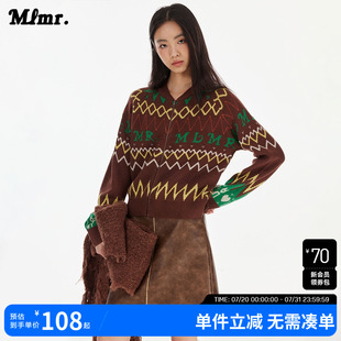 MLMR宽松潮时尚 简约舒适衣身复古针织提花针织衫 开衫 毛衣上衣女装